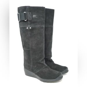 Sorel NL2119 Toronto Pull On Women’s Black Suede Leather Wedge Boots Size 8